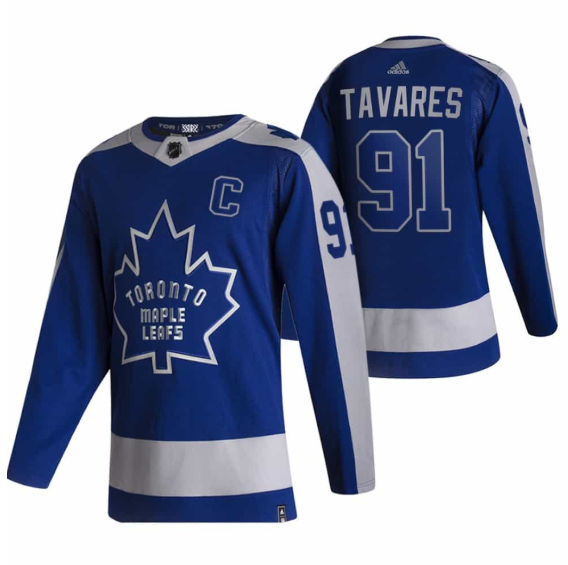Men's  Blue Toronto Maple Leafs #91 John Tavares 2020/2021 Reverse Retro Special Edition Stitched Jersey
